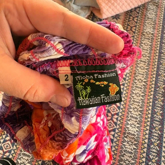 Aloha Hawaiian Fashion 2T Floral Ruched Adjustable Sundress Pink Orange Purple - Picture 4 of 6